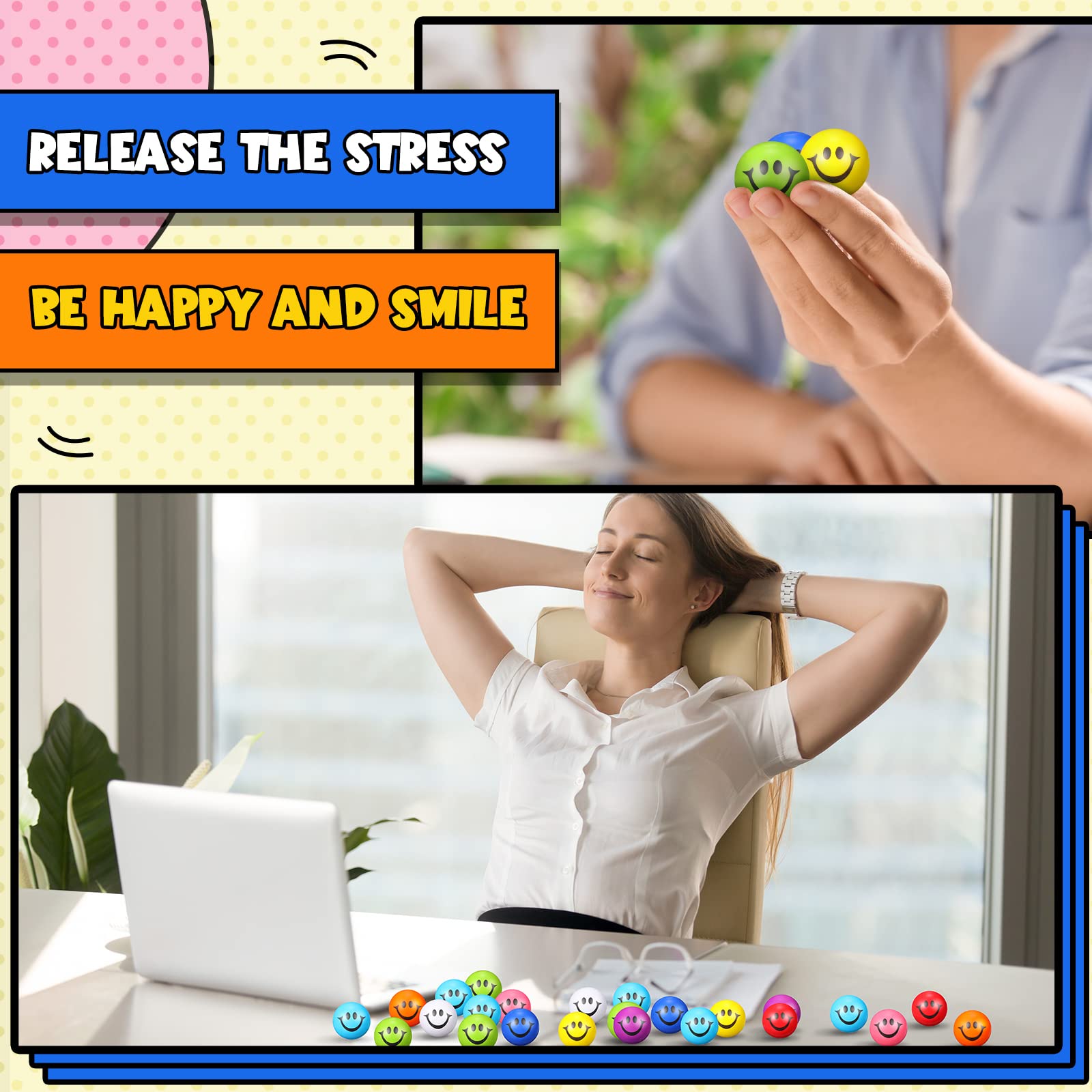 100 Pcs Mini Smile Face Stress Balls 1.57 Inch Colored Stress Balls in Bulk Soft Foam Funny Face Ball Small Stress Relief Balls for Teens Adults Finger Exercise School Carnival Reward Party Bag Gift