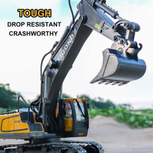 Mscredse Remote Control Excavator 11 Channel RC Excavator Truck Toys 1/20 Scale 2.4Ghz Construction Vehicles with Metal Shovel 680° Rotation for Kids Boys Age 4-7 8 9 10 Year Old (Yellow)