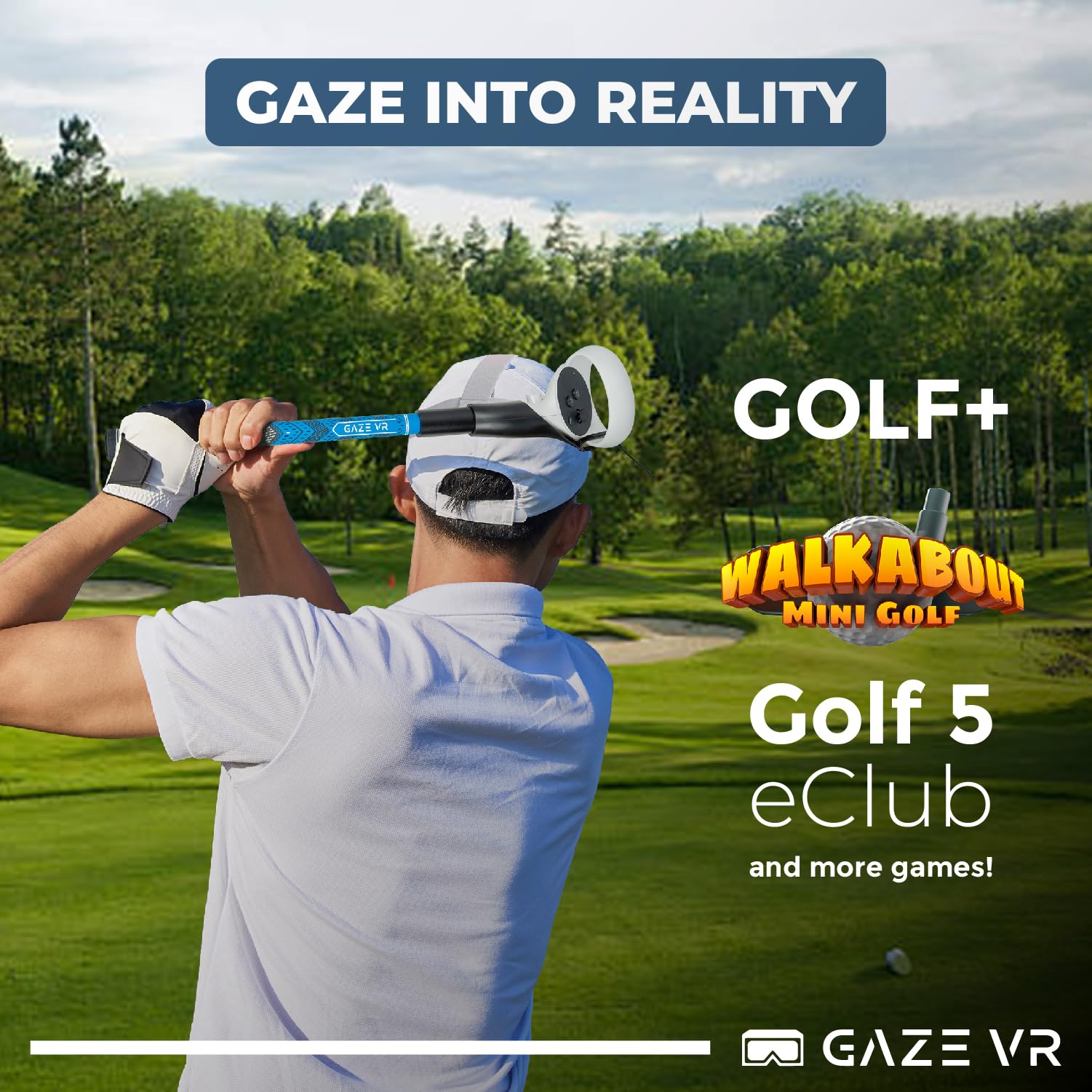 Gaze VR | VR Golf Club Handle Attachment for Oculus (Meta) Quest 2 | Pro Grip | Weighted | Right & Left Controllers | Blue