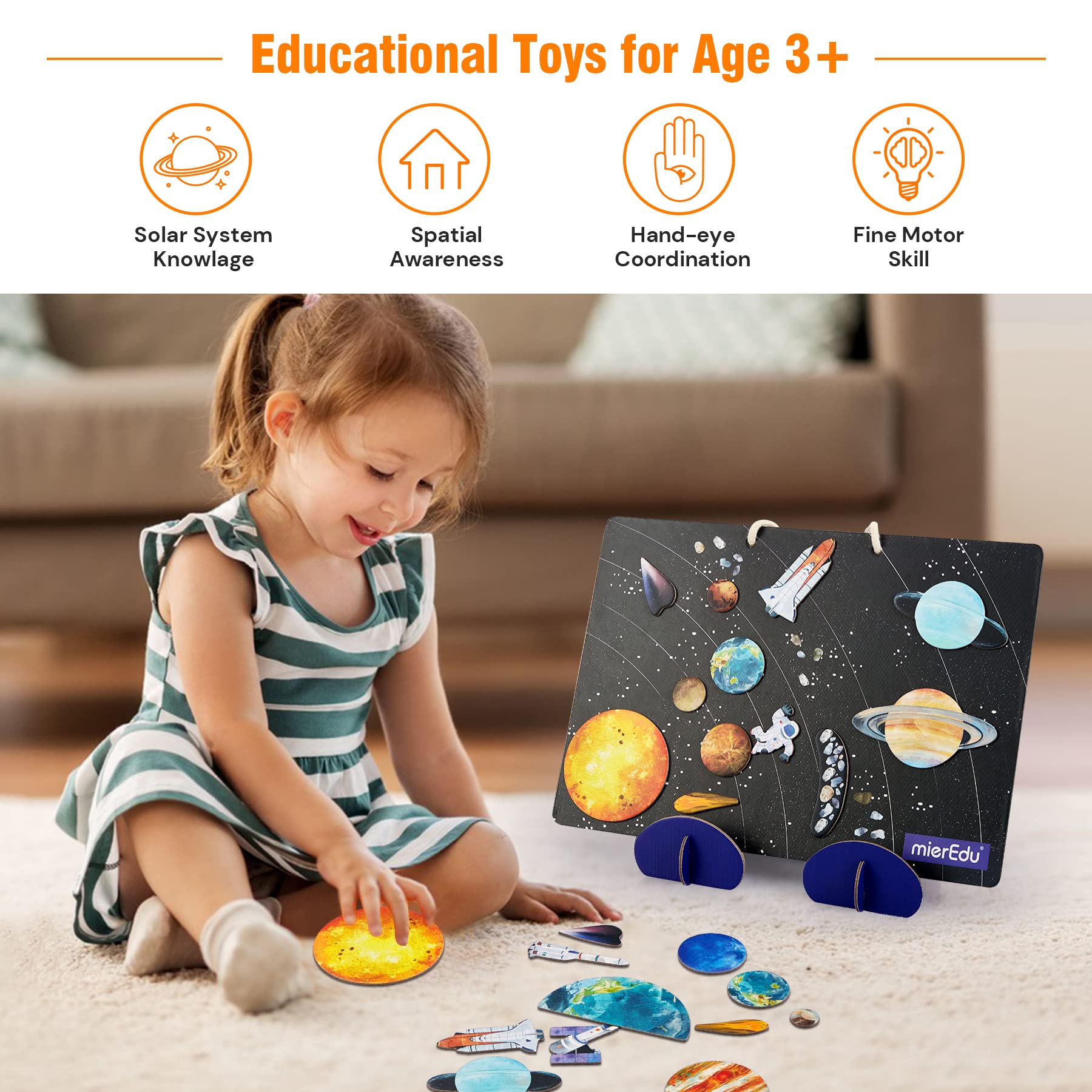 mierEdu Solar System for Kids,Planets Toys Create The Milky Way for Science STEAM Educational Preschool Early Learning Puzzle Interactive Play Kit, Space Toys for Kids 3 4 5 6 7 8