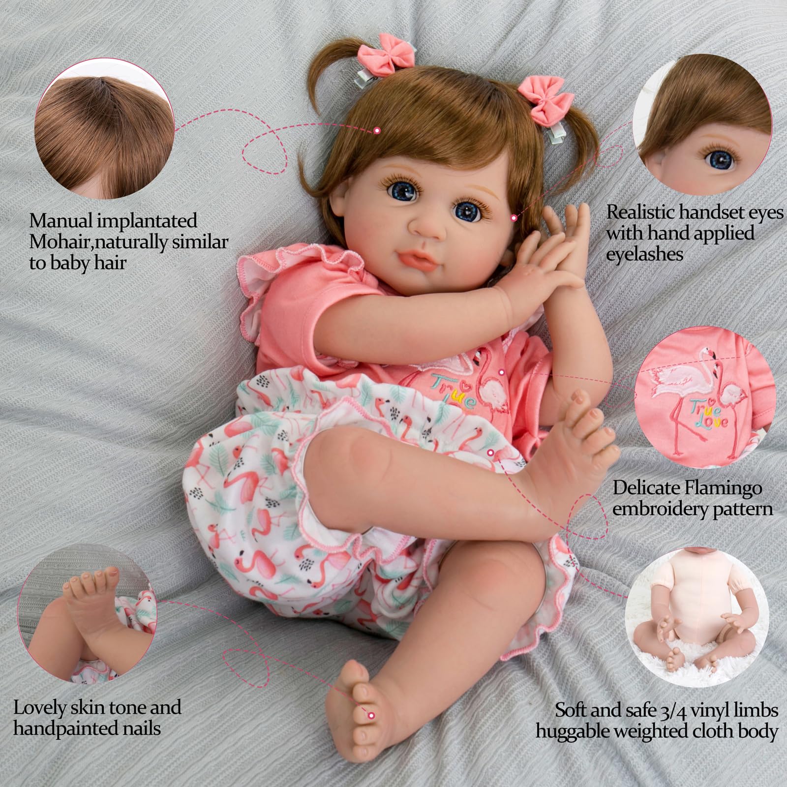 Aori Reborn Baby Girl Doll,22 in Realistic Newborn Baby Dolls,Adorable Lifelike Babies,Weighted Reborn Toddler with Flamingo Toy Gifts Set for Kids 3 Year Old