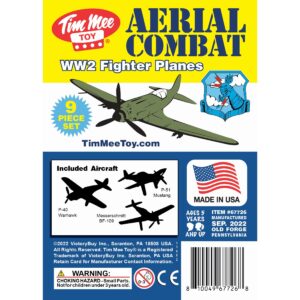 TimMee WW2 Fighter Ace Planes - OD Green 9pc Plastic Army Men Airplanes USA Made