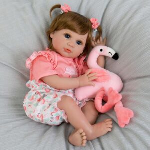 Aori Reborn Baby Girl Doll,22 in Realistic Newborn Baby Dolls,Adorable Lifelike Babies,Weighted Reborn Toddler with Flamingo Toy Gifts Set for Kids 3 Year Old