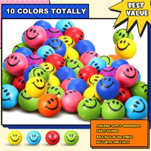 100 Pcs Mini Smile Face Stress Balls 1.57 Inch Colored Stress Balls in Bulk Soft Foam Funny Face Ball Small Stress Relief Balls for Teens Adults Finger Exercise School Carnival Reward Party Bag Gift