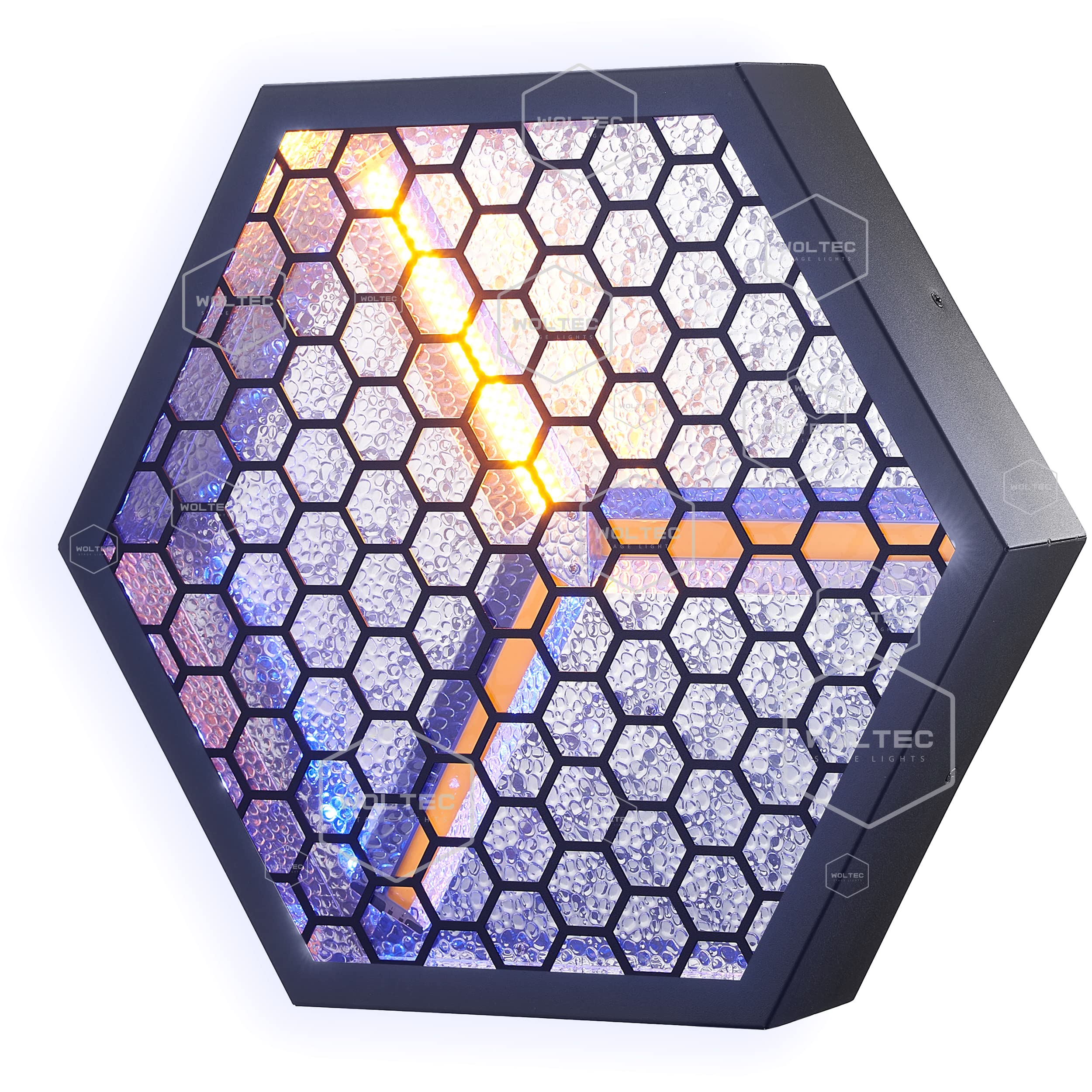 WOLTEC Hexagonal Retro Stage PAR Light for Disco and DJ Parties Background Effect – A Sound Active 3 x 60W WW and 47 RGB LED Rave Light with Tungsten-Look Filament and RGBW Glow of Strobe Lamp