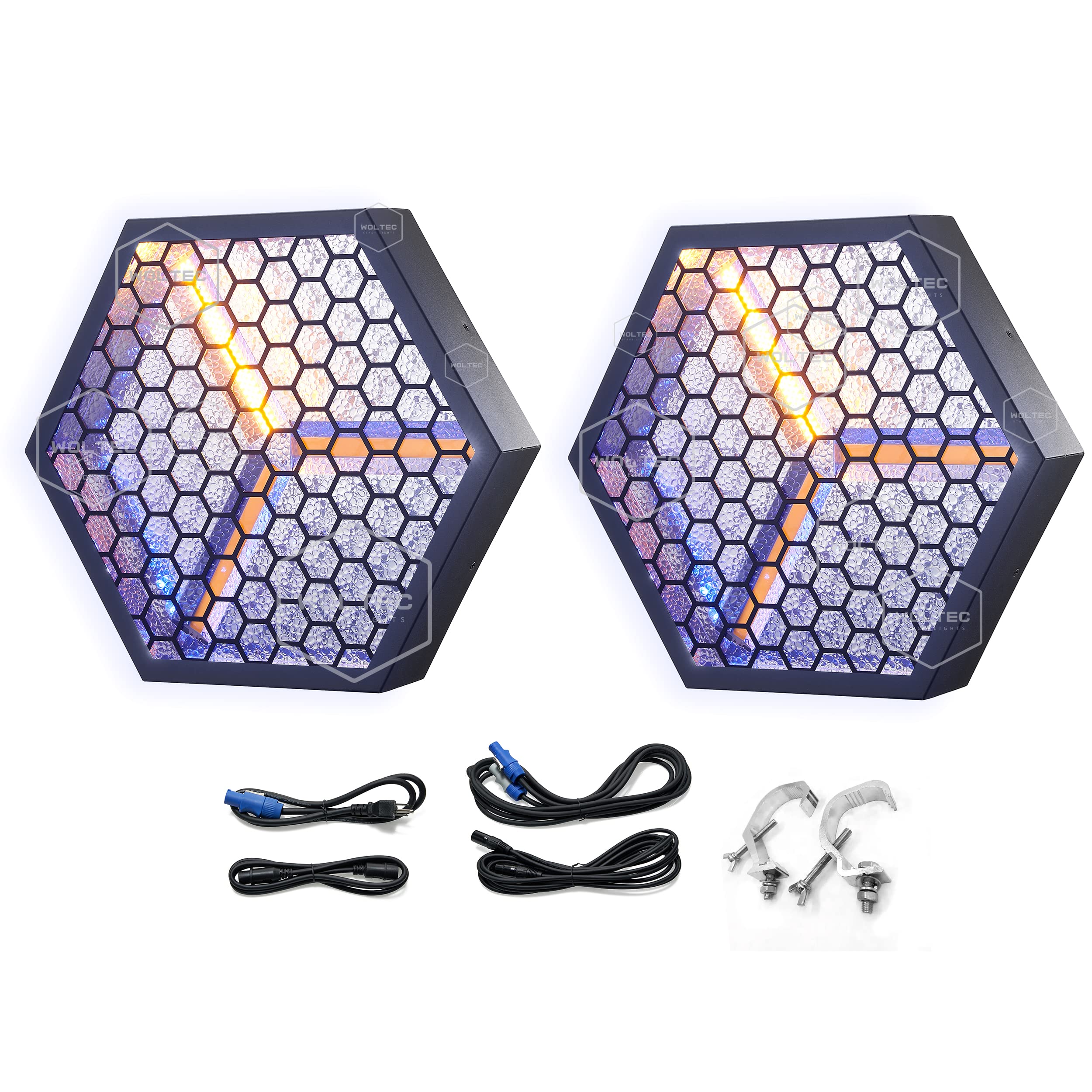 WOLTEC Hexagonal Retro Stage PAR Light for Disco and DJ Parties Background Effect – A Sound Active 3 x 60W WW and 47 RGB LED Rave Light with Tungsten-Look Filament and RGBW Glow of Strobe Lamp