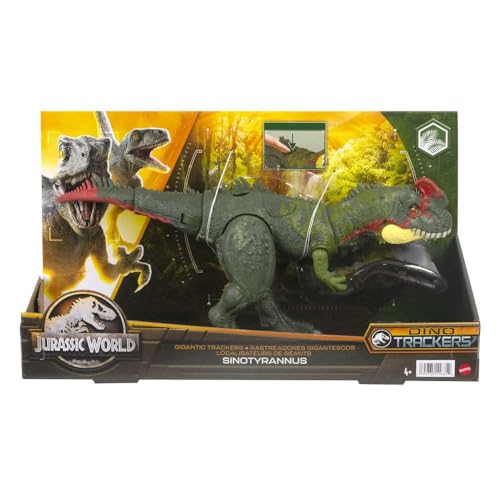 Mattel Jurassic World Dominion Gigantic Trackers Sinotyrannus Action Figure Toy with Attack Motion & Tracking Gear