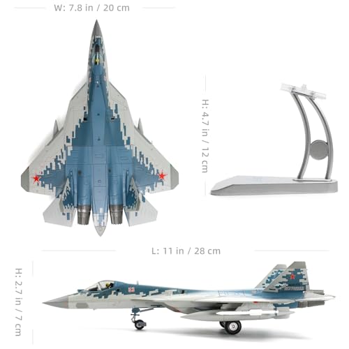 NUOTIE Sukhoi SU-57 Felon 1/72 Diecast Metal Aircraft Model Kit Russian Fifth Generation Fighter Alloy Pre-Build Military Airplane for Adults Enthusiasts Collections or Gift