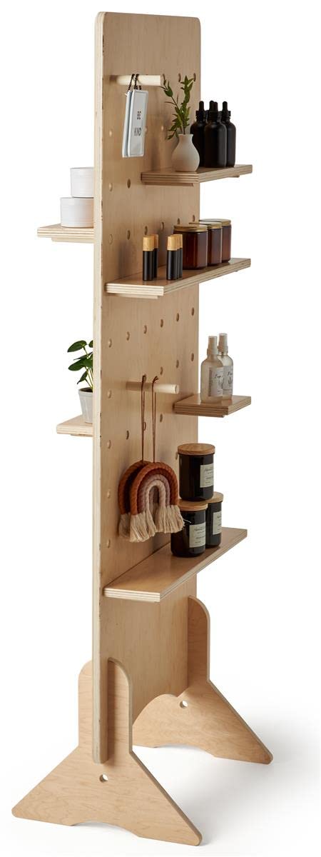 Displays2go Dandelion Pegboard Customizable Shelf Fixture, Collapsible Design, Eco-Friendly Plywood Material - Natural (DBMPBLG)