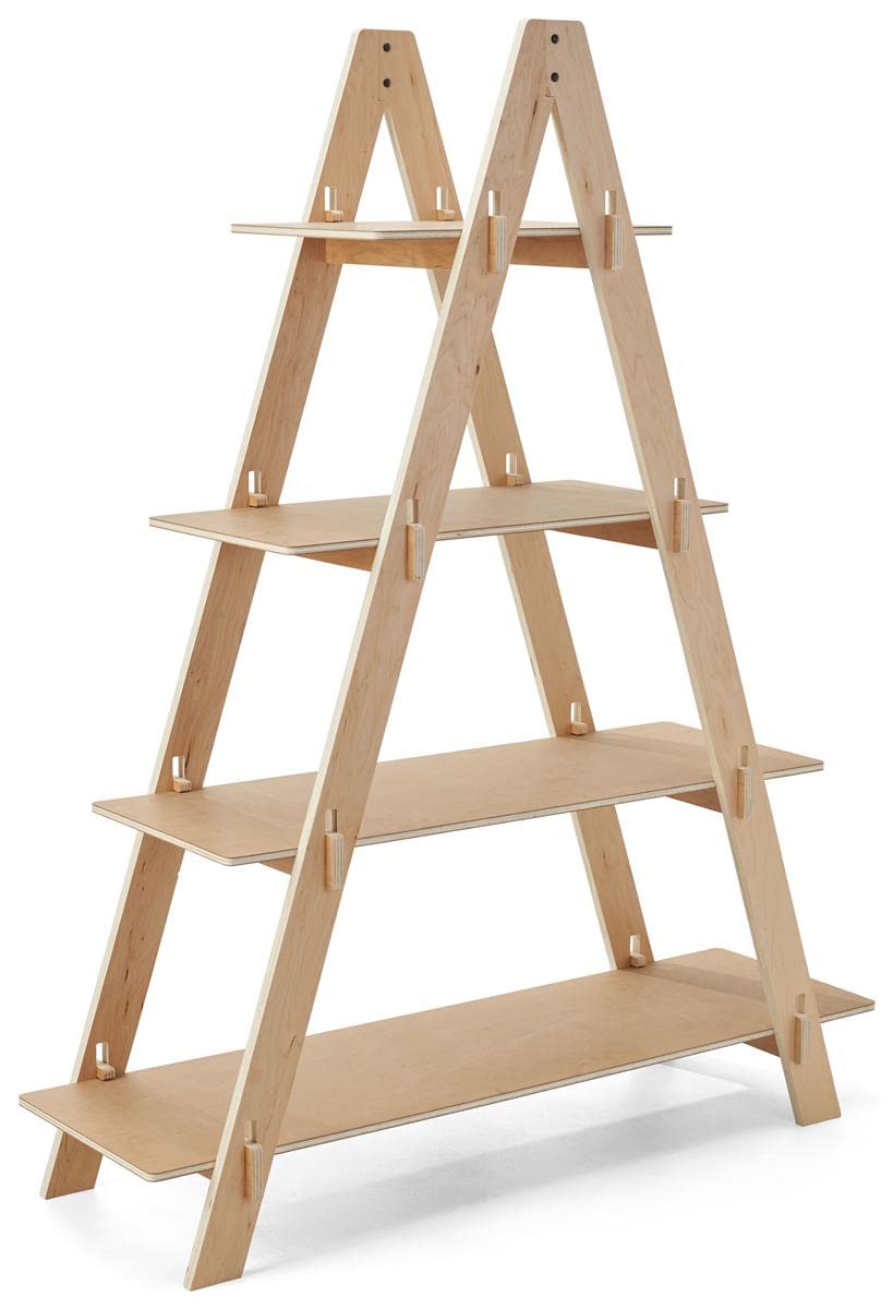 Displays2go Dandelion A-Frame Ladder Shelf Fixture, Eco-Friendly Plywood Material, Knockdown Design - Natural (DBAFSH1)