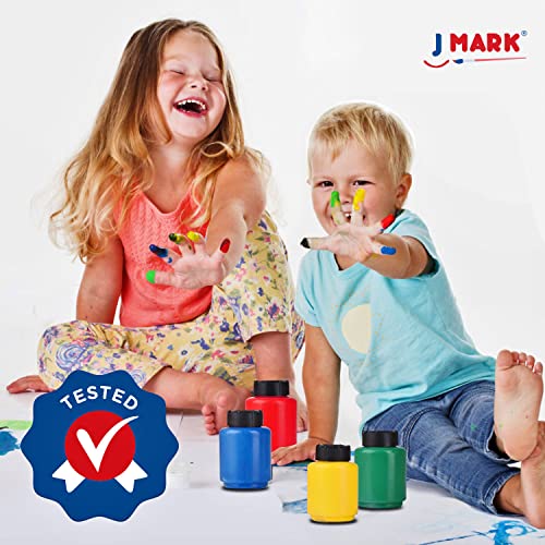 J MARK Toddler Painting Set – 38-Piece Set with Art Smock, 6 Washable Tempera Paints, Painting Paper, Brushes, Sponges, Painting Tools and Palette (Colors)