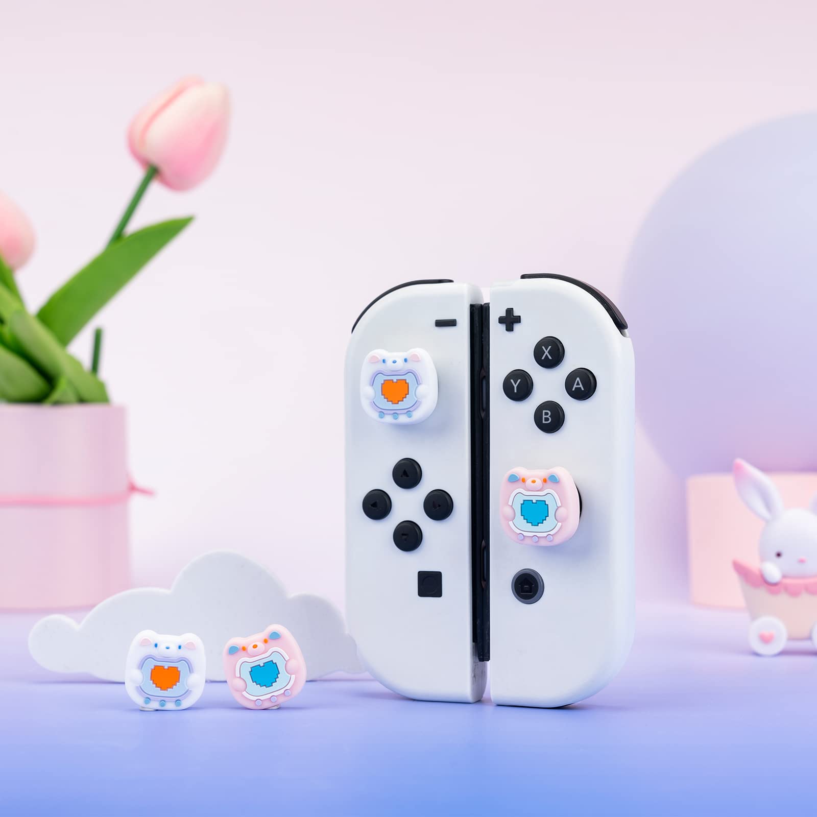 GeekShare Cute Silicone Joycon Thumb Grip Caps, Joystick Cover Compatible with Nintendo Switch/OLED/Switch Lite,4PCS (Pixel Style)