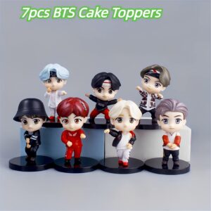 SurpriseSeptember 7pcs BTS Cake Toppers Character Set of Action Figures Toys，BTS Mini Figurines Dolls Birthday Party Supplies Car Desktop BTS Birthday Decorations (D)