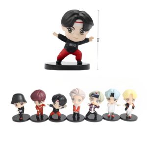 SurpriseSeptember 7pcs BTS Cake Toppers Character Set of Action Figures Toys，BTS Mini Figurines Dolls Birthday Party Supplies Car Desktop BTS Birthday Decorations (D)