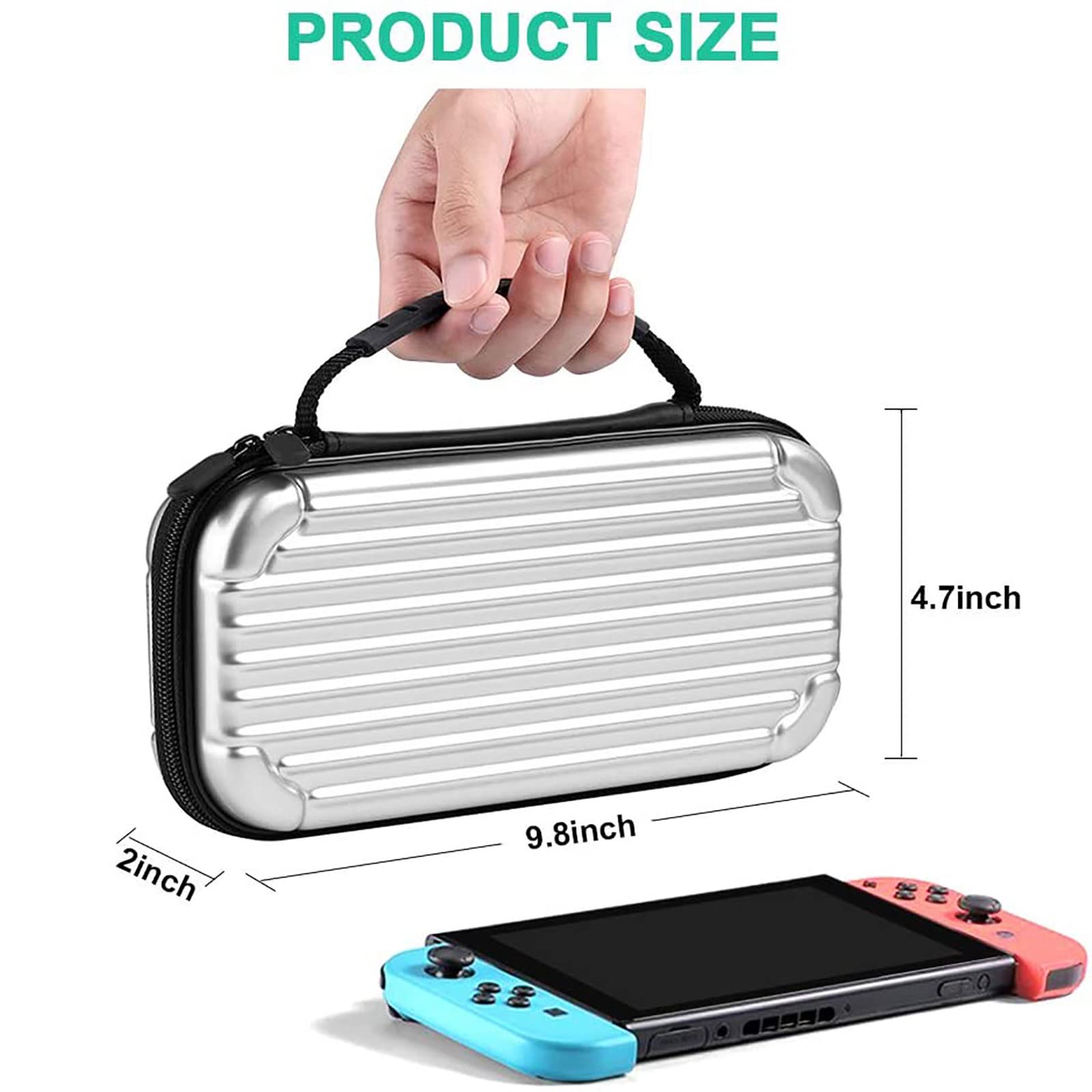 CALLCASE Carrying Case for Nintendo Switch OLED / Switch - Shockproof Protective Hard Shell Storage Bag for NS Console and Accessories, Portable Travel Pouch Bag with 10 Game Card Slots - Silver