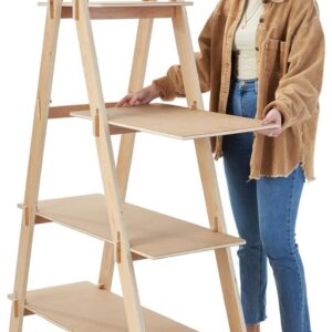 Displays2go Dandelion A-Frame Ladder Shelf Fixture, Eco-Friendly Plywood Material, Knockdown Design - Natural (DBAFSH1)