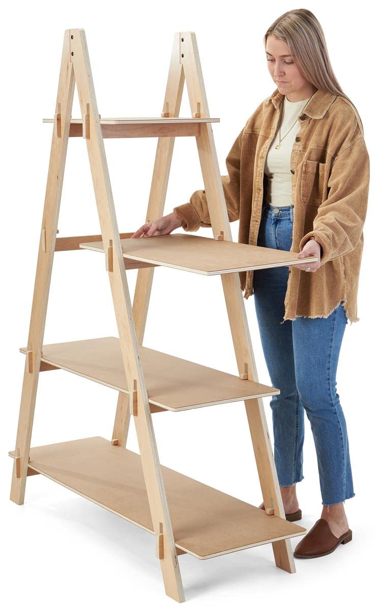 Displays2go Dandelion A-Frame Ladder Shelf Fixture, Eco-Friendly Plywood Material, Knockdown Design - Natural (DBAFSH1)