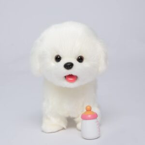 robot dog pet plush interactive maltese simulation dog-realistic puppy dog toy for kids-with walking, barking, wagging tail & talking-like real robotic present pet toy for toddler kids girls boys