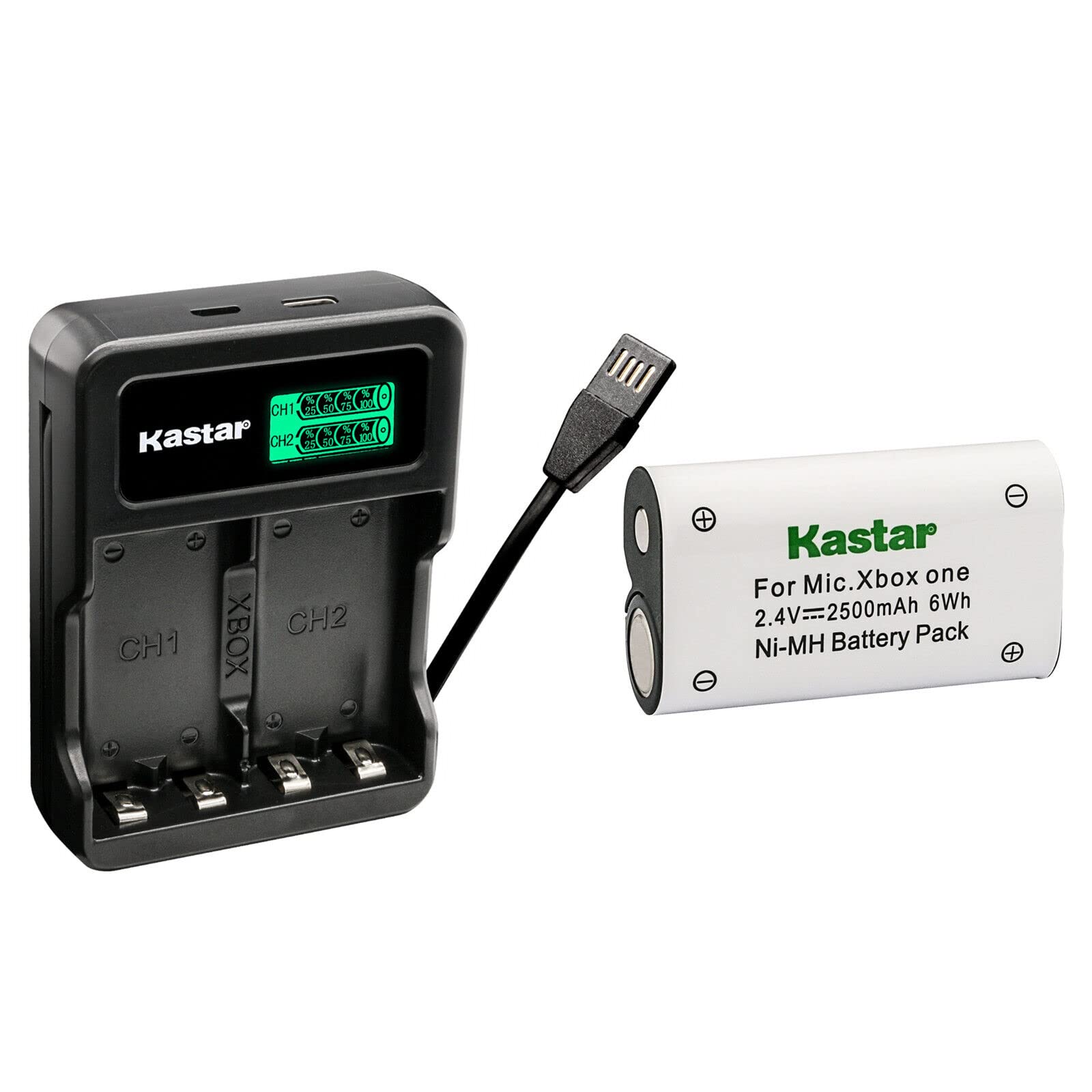 Kastar 1-Pack Battery and LZD2 USB Charger Compatible with Xbox One, Xbox One S, Xbox One X, Xbox One X/S, Xbox Series X/S, Xbox One Elite Wireless Controller