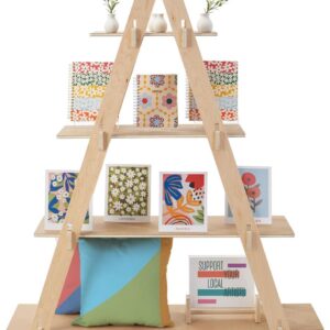 Displays2go Dandelion A-Frame Ladder Shelf Fixture, Eco-Friendly Plywood Material, Knockdown Design - Natural (DBAFSH1)