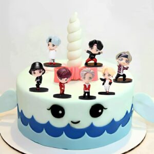 SurpriseSeptember 7pcs BTS Cake Toppers Character Set of Action Figures Toys，BTS Mini Figurines Dolls Birthday Party Supplies Car Desktop BTS Birthday Decorations (D)