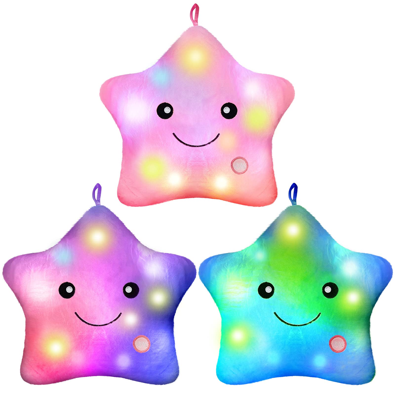 Juexica 3 Pcs 13 Inch LED Star Soft Plush Pillows Light up Twinkle Star Throw Pillows Star Pillow Night Light Glowing Cushions Stuffed Pillow for Kids Birthday Gifts Room Home Office Decoration