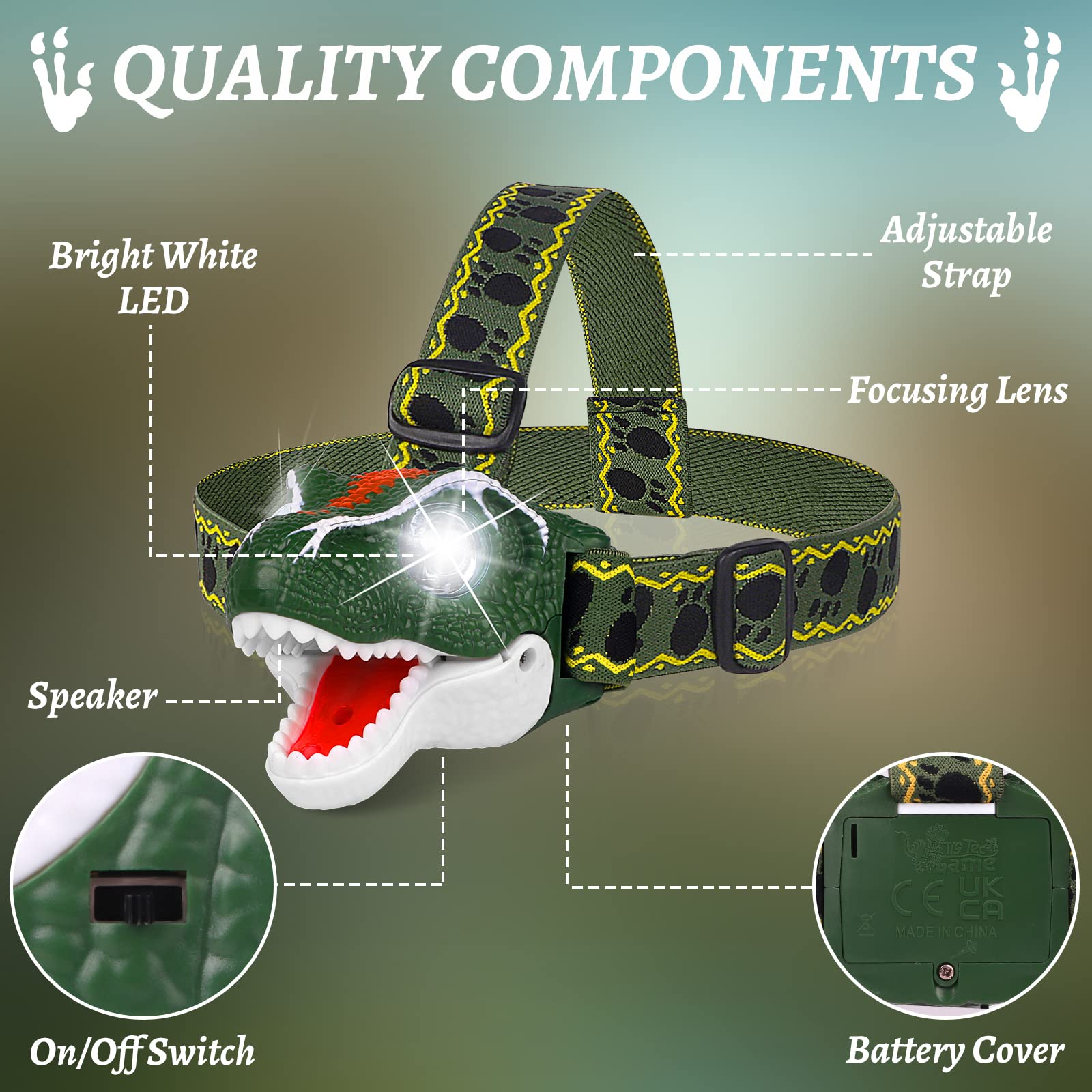 DX DA XIN Dinosaur Headlamp T-Rex LED Headlamps for Kids Flashlights Camping Gear - Dinosaur Toys for Boys Girls Toddlers Outdoor Toys for Kids Birthday Halloween Christmas Gifts Stocking Stuffers