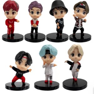 surpriseseptember 7pcs bts cake toppers character set of action figures toys，bts mini figurines dolls birthday party supplies car desktop bts birthday decorations (d)