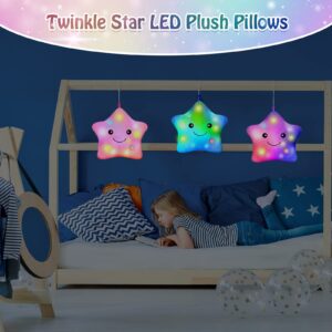 Juexica 3 Pcs 13 Inch LED Star Soft Plush Pillows Light up Twinkle Star Throw Pillows Star Pillow Night Light Glowing Cushions Stuffed Pillow for Kids Birthday Gifts Room Home Office Decoration