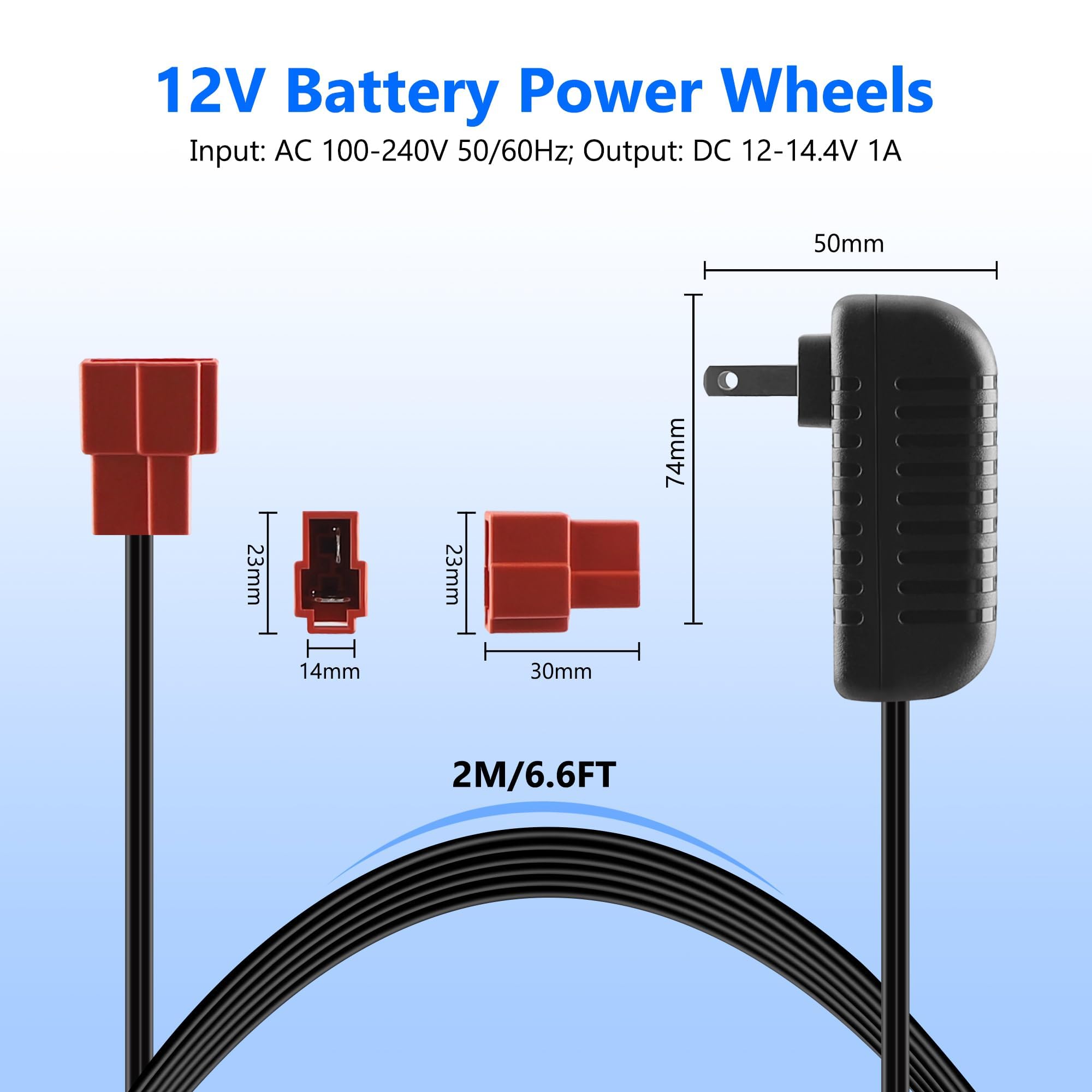 12 Volt Battery Charger for Ride On Toys, 14.4V 1000MA Battery Charger for Kids Electric Car Riding Toy Battery Power Adapter Red Square Plug