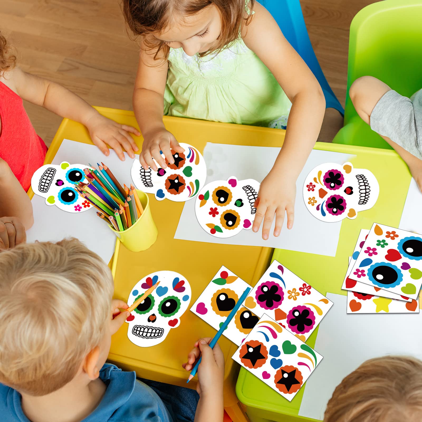 chiazllta 30 Pcs Sugar Skull Craft Kits Kids DIY Day of The Dead Craft, Kindergarten Art Craft Make Your Own Mexican Skull Set for Home Class Game Activities Preschoolers