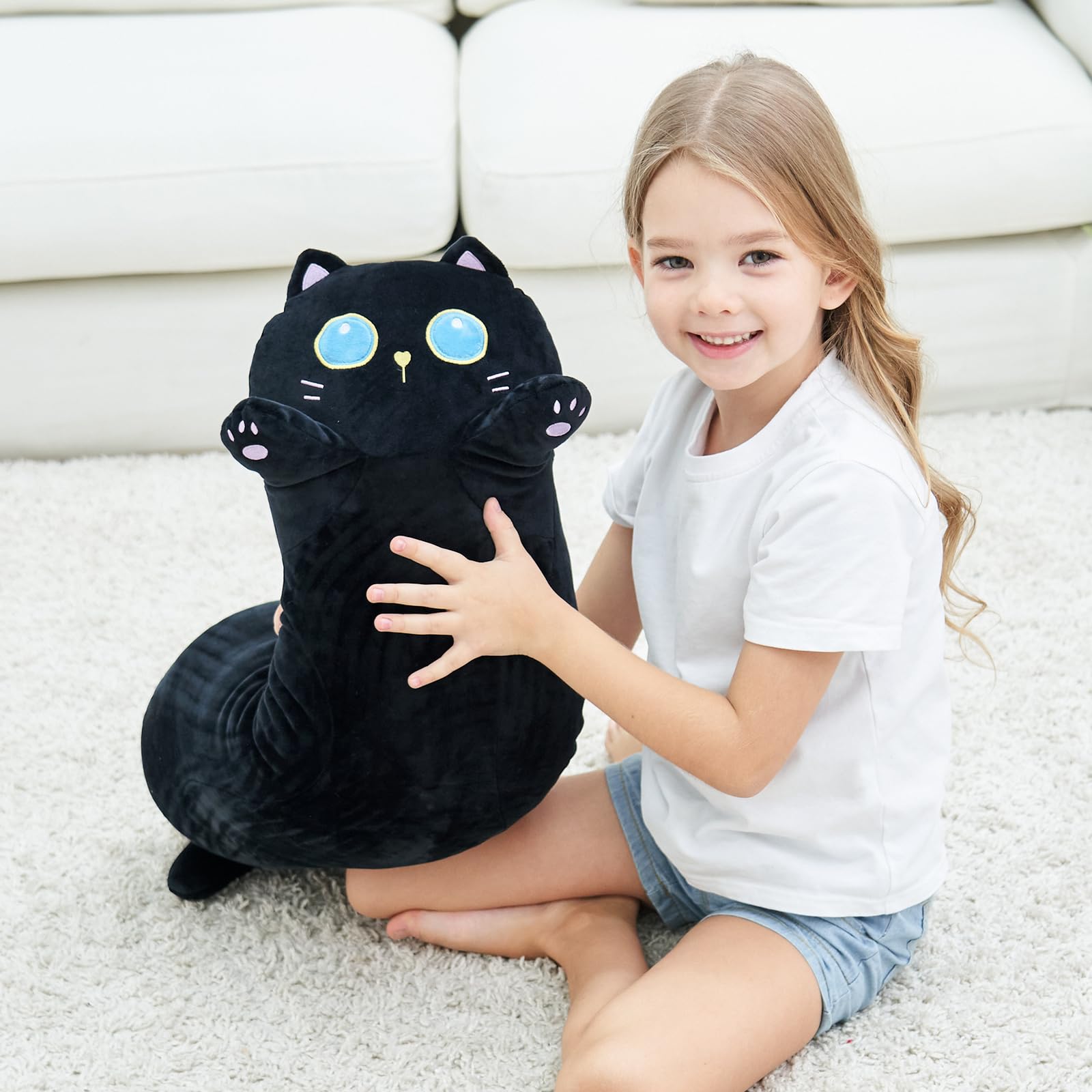 FFxiong 36" Black Long Cat Stuffed Animal Plush Toy Soft Body Pillow, Cute Cat Throw Pillow, Plushies Doll Gift for Girlfriend Kids Girls Boys Birthday Valentines Christmas