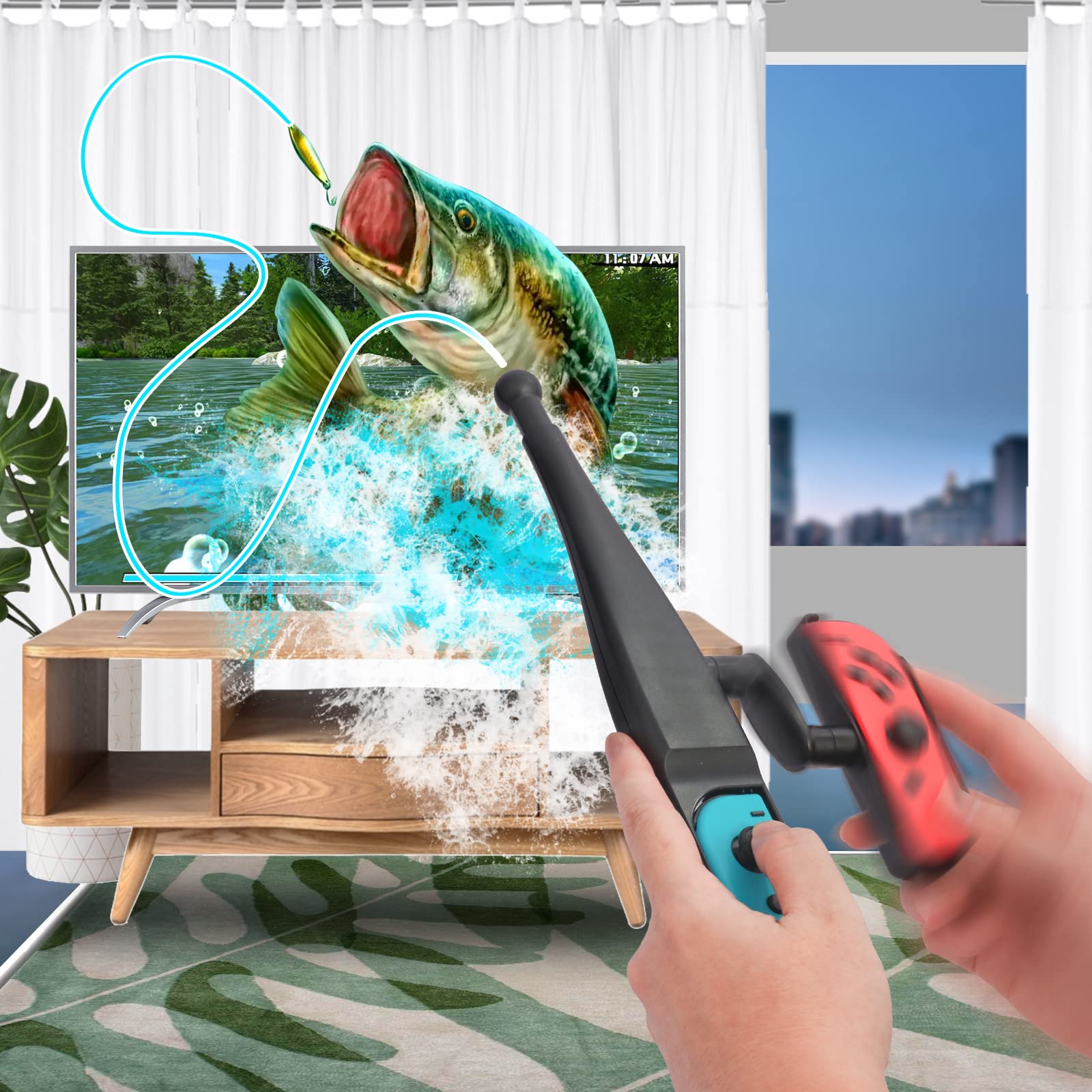 Nintendo Switch Fishing Rod, Fishing Rod Hand Grip for Switch Legendary Fishing, Game Handle Grip Compatible with Nintendo Switch Joycons