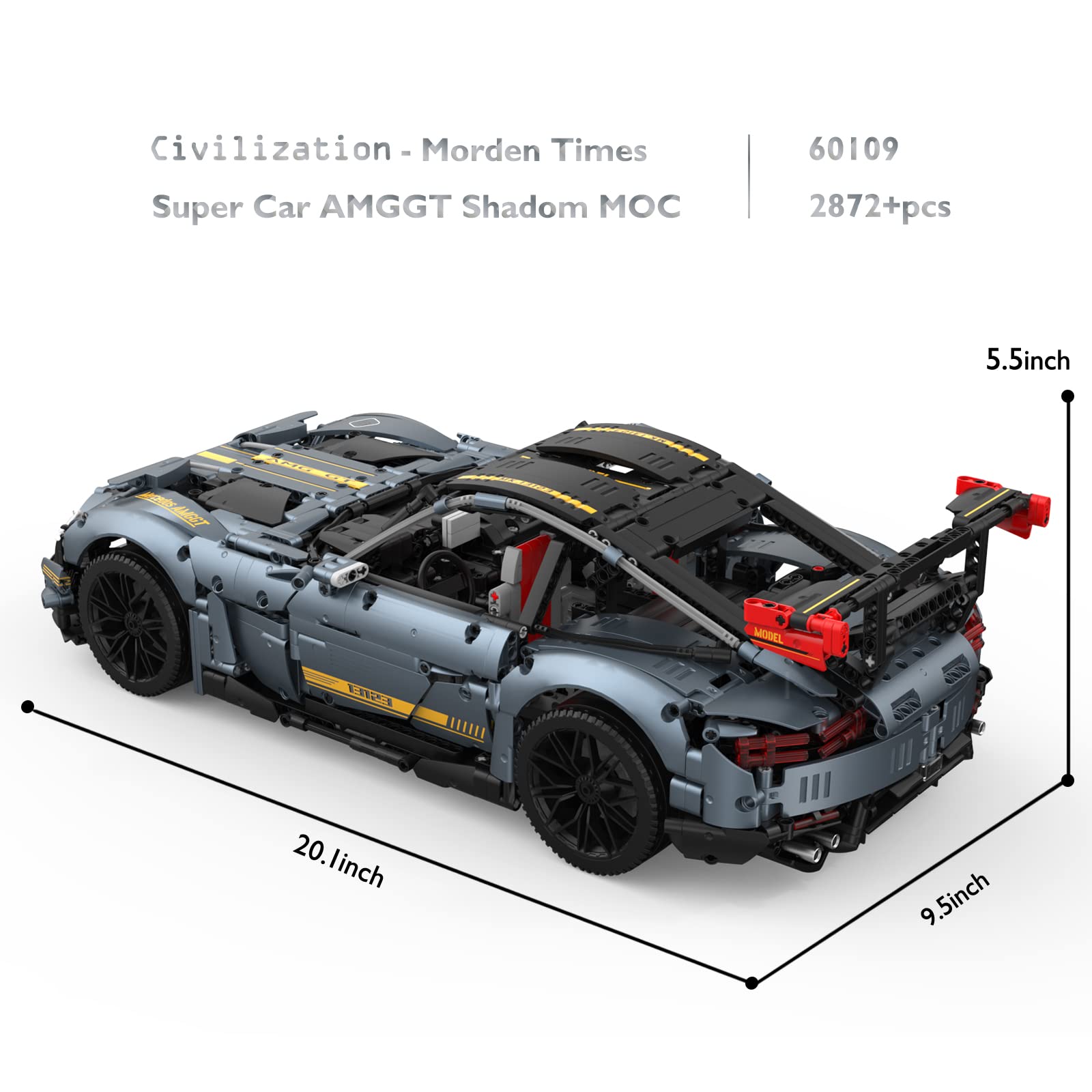 JMBricklayer MOC Super Car Building Blocks, 1:8 Model Car Kits Building Toys, Challenging Race Car Building Sets, Gifts for Boys Teens Adults and Vehicle Enthusiasts(2872 Pieces, Static Version)