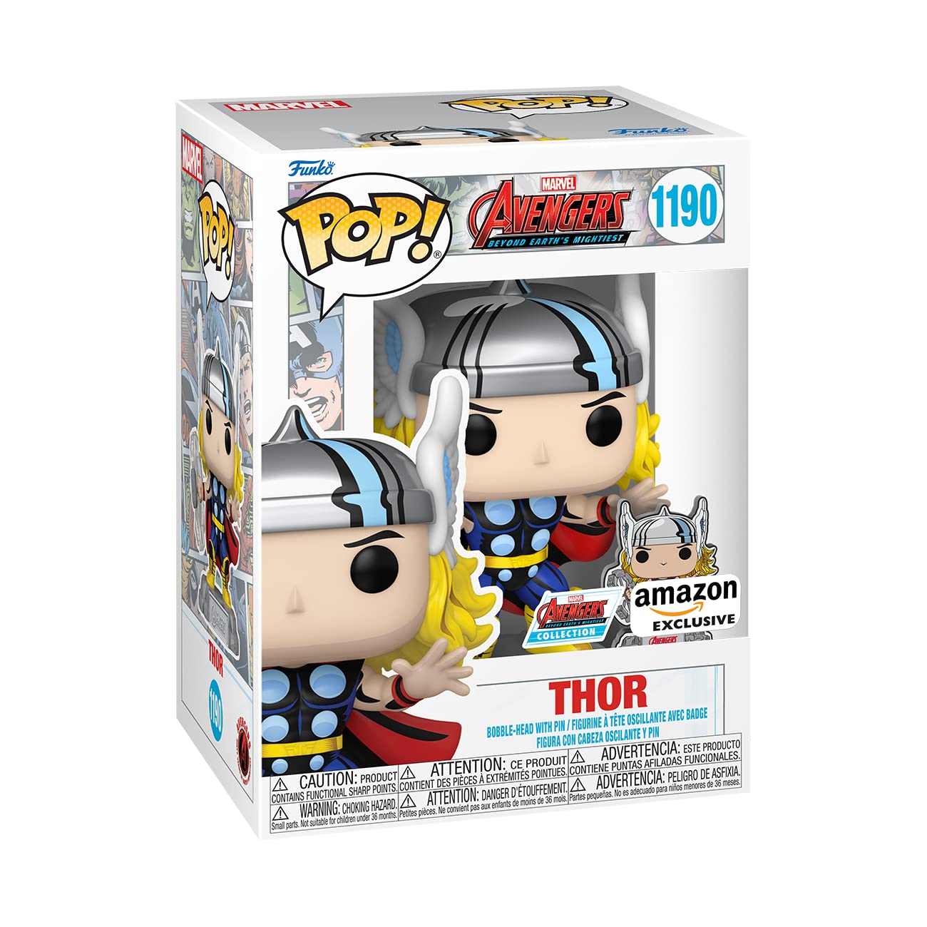 Funko Pop! & Pin: The Avengers: Earth's Mightiest Heroes - 60th Anniversary, Thor with Pin, Amazon Exclusive