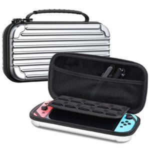 callcase carrying case for nintendo switch oled / switch - shockproof protective hard shell storage bag for ns console and accessories, portable travel pouch bag with 10 game card slots - silver