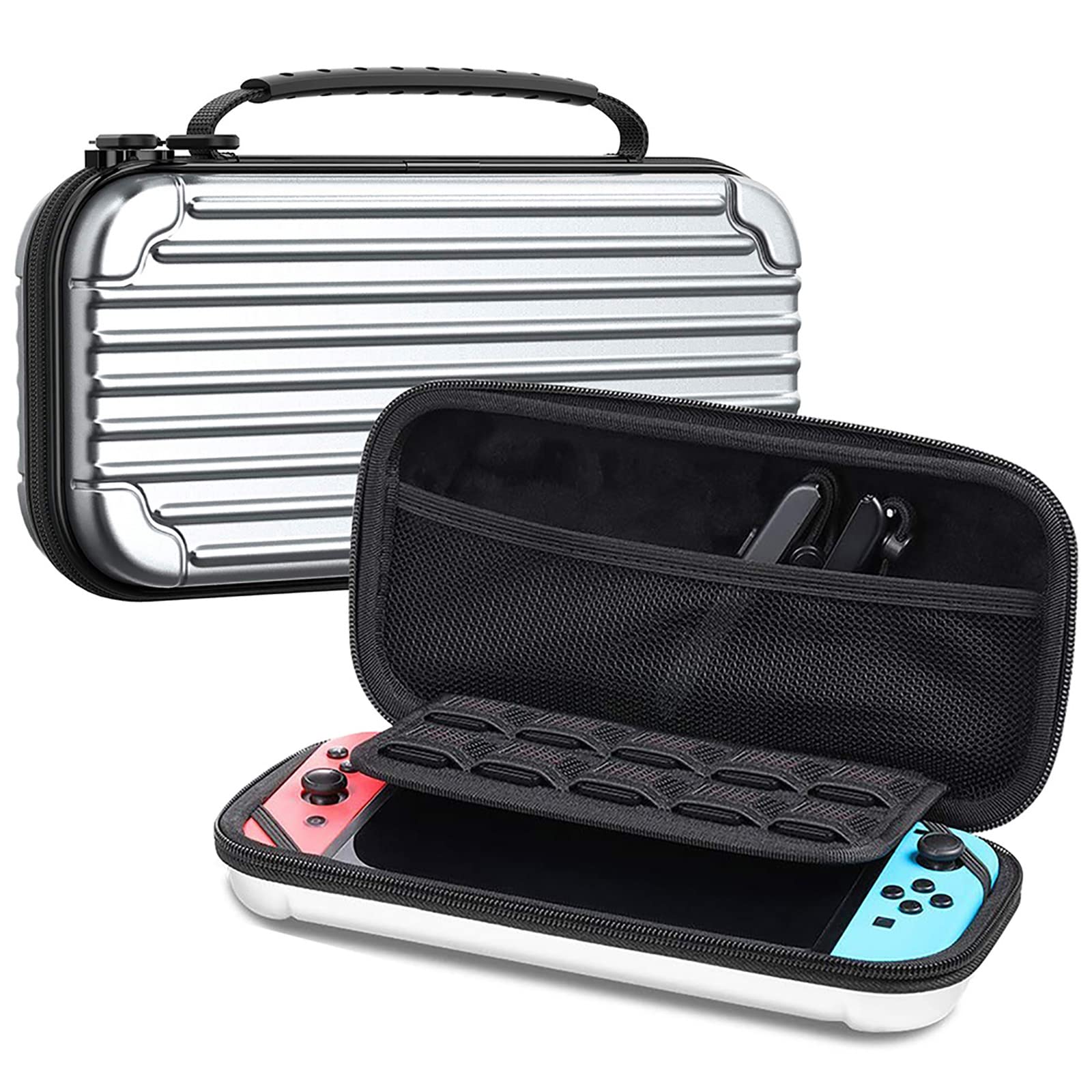 CALLCASE Carrying Case for Nintendo Switch OLED / Switch - Shockproof Protective Hard Shell Storage Bag for NS Console and Accessories, Portable Travel Pouch Bag with 10 Game Card Slots - Silver