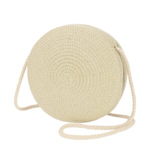 Yomietar Womens Small Round Straw Crossbody Bag Beach Shoulder Bag Handbag Purse for Summer, Beige