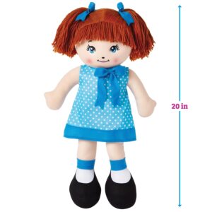 LOVE & HUG 17" Huggable Soft Doll | Stuffed Plush Doll with Blue Dress and Soft Yarn Hair | Baby Doll Toy for Kids and Toddlers to Love and Hug