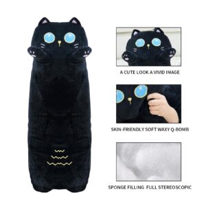 FFxiong 36" Black Long Cat Stuffed Animal Plush Toy Soft Body Pillow, Cute Cat Throw Pillow, Plushies Doll Gift for Girlfriend Kids Girls Boys Birthday Valentines Christmas