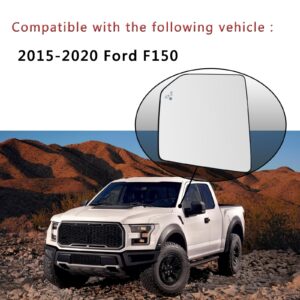 Left Driver Side Heated Mirror Glass Replacement For Ford F150 2015 2016 2017 2018 2019 2020 - for Ford F150 Power Side Mirror Glass with Blind Spot Detection System and Rear Holder