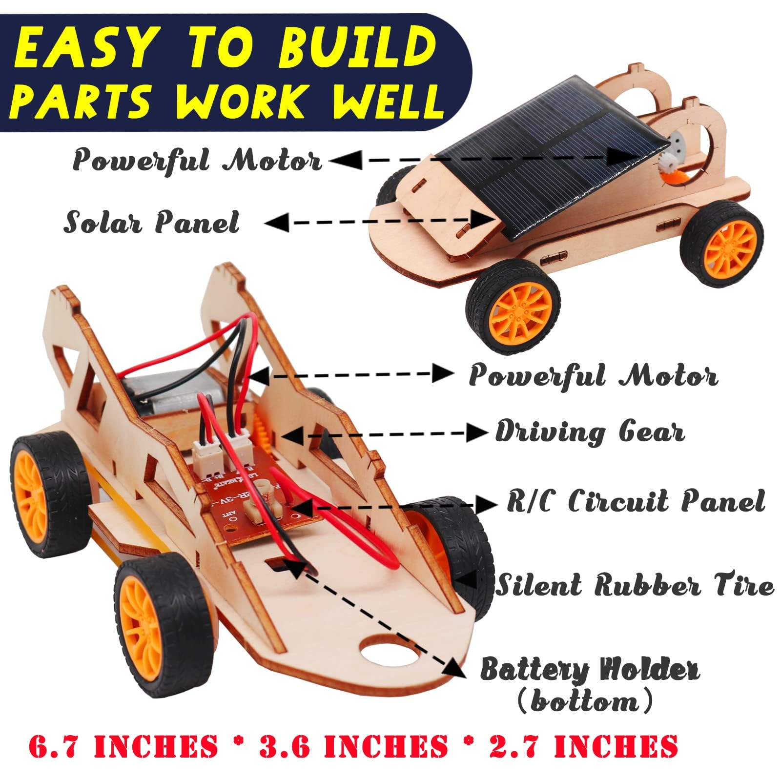 2 in 1 Science Experiment Kits for Kids,STEM Projects DIY Building Remote Control Solar Car Model Kit,3D Puzzles Wooden Motor Set,Assemble Gift Toys for Boys Girls Age 10 11 12 13 14