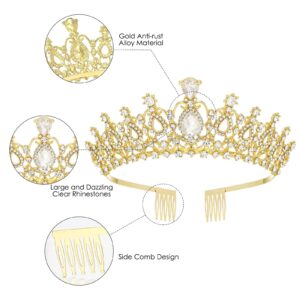 Makone Crowns for Women,Gold Princess Crown, Crystal Crown for Bridal, Wedding, Pageant, Birthday, Party