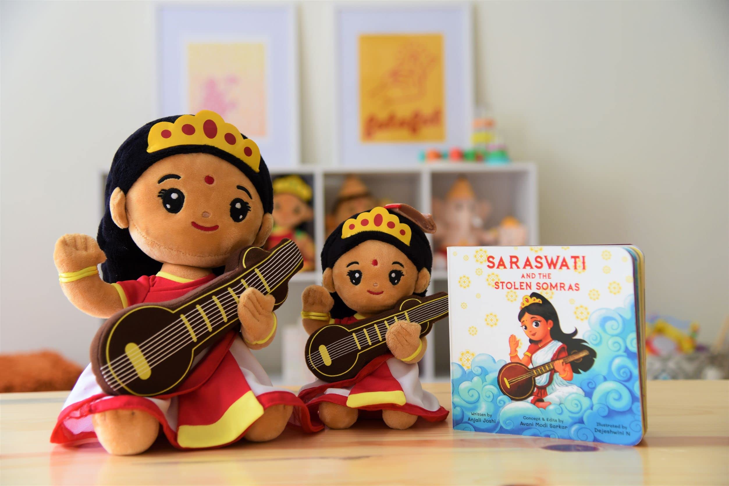 MODI TOYS Saraswati Devi Collection - Mantra Singing Plush Toys and Book | Ideal for Newborns, Infants, Toddlers, Grandparents | Best for Diwali, Baby Shower, Birthday, Housewarming