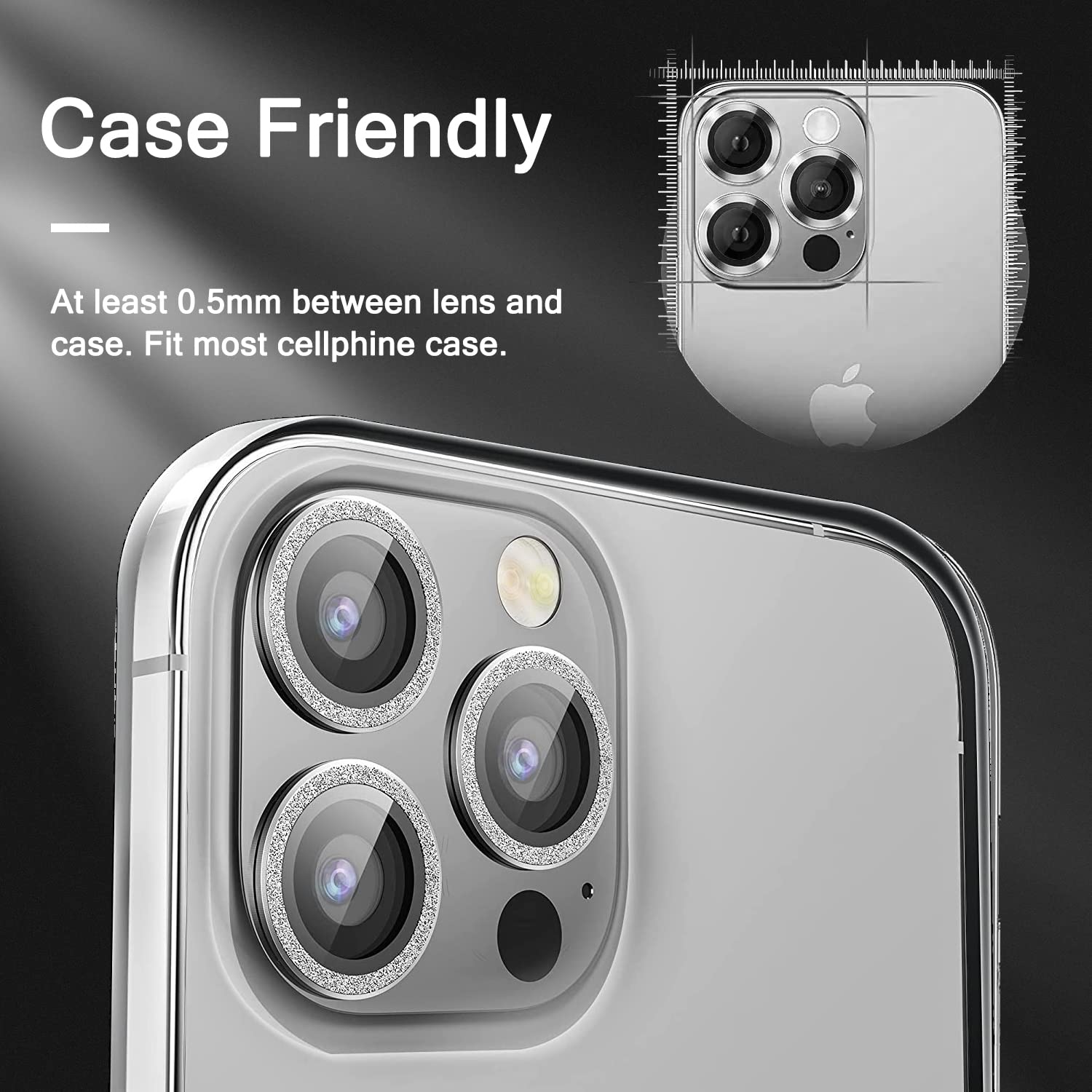 Ferilinso [3+3 Pack for iPhone 14 Pro & iPhone 14 Pro Max Camera Lens Protector Accessories Camera Cover Titanium Alloy-Space Metal Protection Mounting Base Case Friendly (Silver/Sparkle Silver)