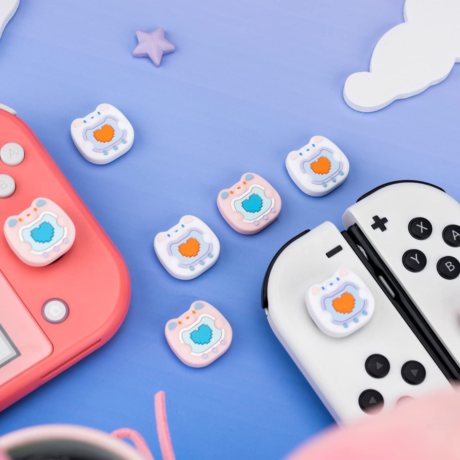 GeekShare Cute Silicone Joycon Thumb Grip Caps, Joystick Cover Compatible with Nintendo Switch/OLED/Switch Lite,4PCS (Pixel Style)