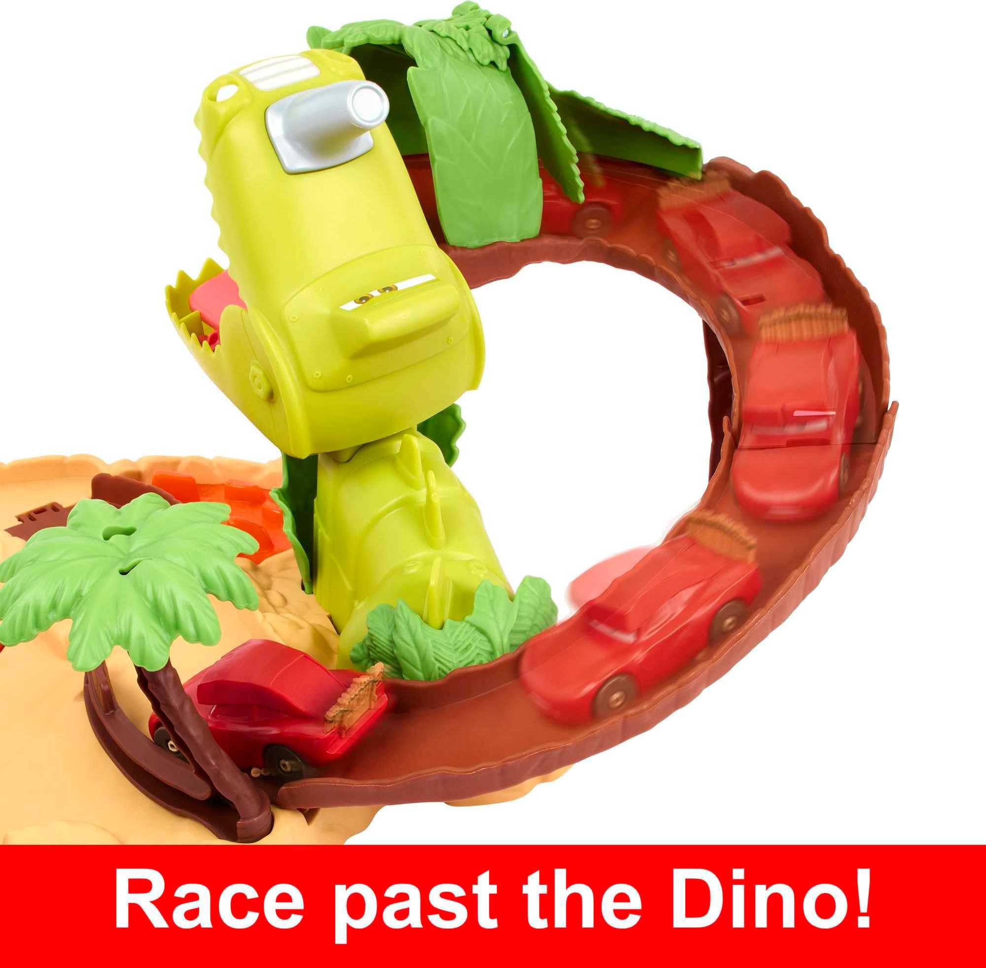 Mattel Disney and Pixar Cars On The Road Toys, Dinosaur Playground Playset with Lightning McQueen Toy Car, Dinosaur & Launcher