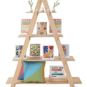 Displays2go Dandelion A-Frame Ladder Shelf Fixture, Eco-Friendly Plywood Material, Knockdown Design - Natural (DBAFSH1)