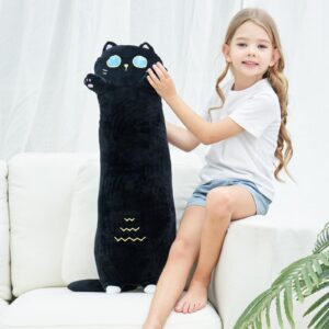 FFxiong 36" Black Long Cat Stuffed Animal Plush Toy Soft Body Pillow, Cute Cat Throw Pillow, Plushies Doll Gift for Girlfriend Kids Girls Boys Birthday Valentines Christmas