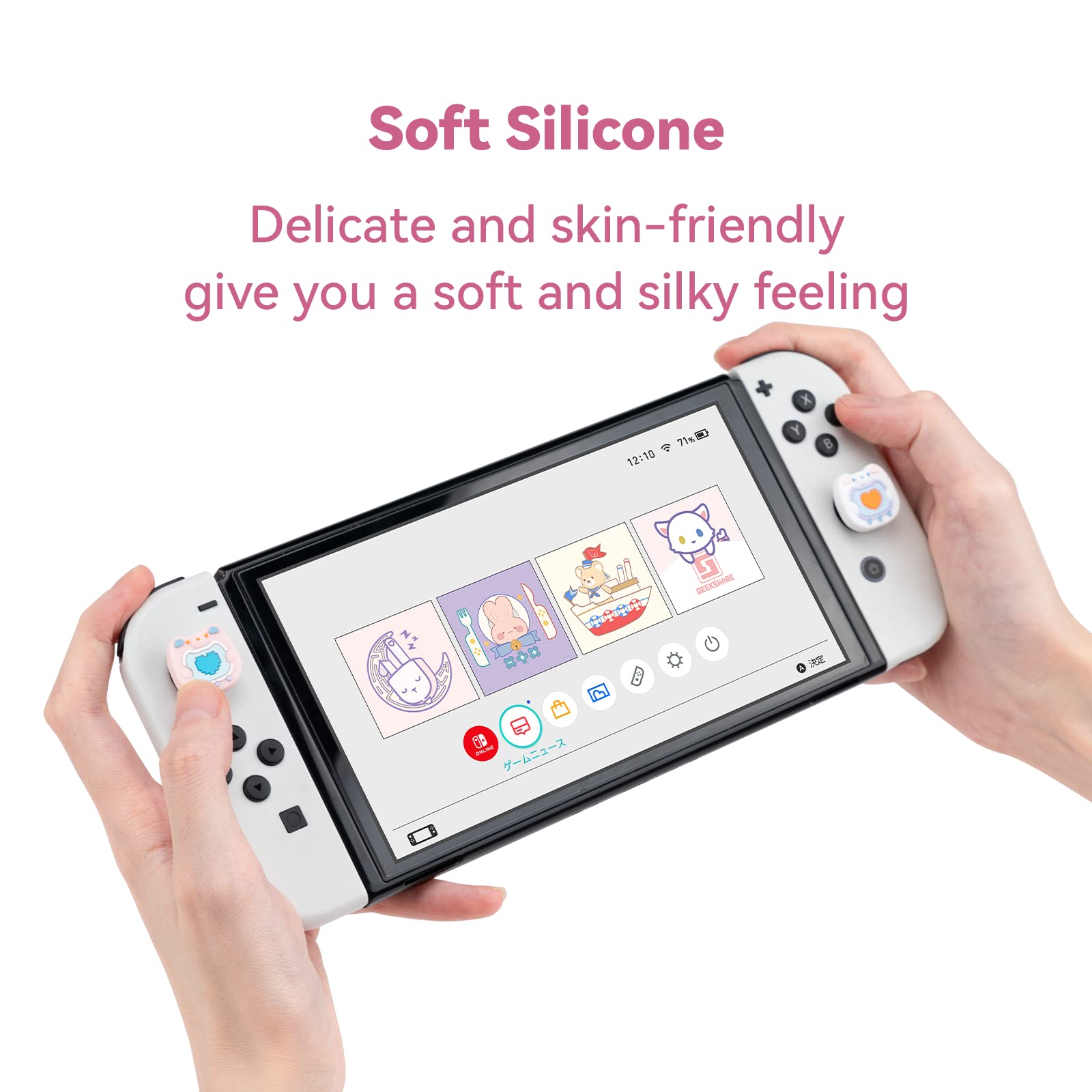 GeekShare Cute Silicone Joycon Thumb Grip Caps, Joystick Cover Compatible with Nintendo Switch/OLED/Switch Lite,4PCS (Pixel Style)